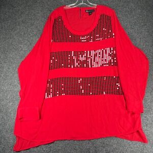Lane Bryant Red Sequin Embellished Long Sleeve Plus Size Top Christmas 22/24